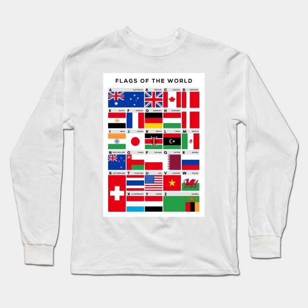 Flags of The World Picture Chart - A-Z of Flags Long Sleeve T-Shirt by typelab